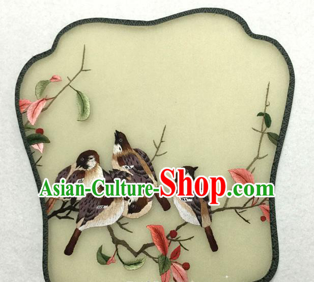 China Traditional Classical Dance Palace Fan Handmade Suzhou Embroidered Birds Silk Fan