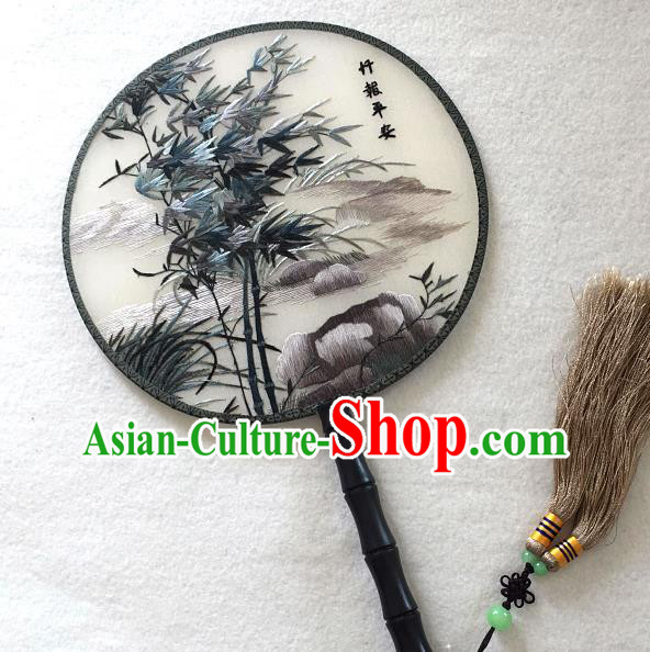 China Handmade Suzhou Embroidered Bamboo Silk Fan Traditional Palace Fan Classical Dance Circular Fan