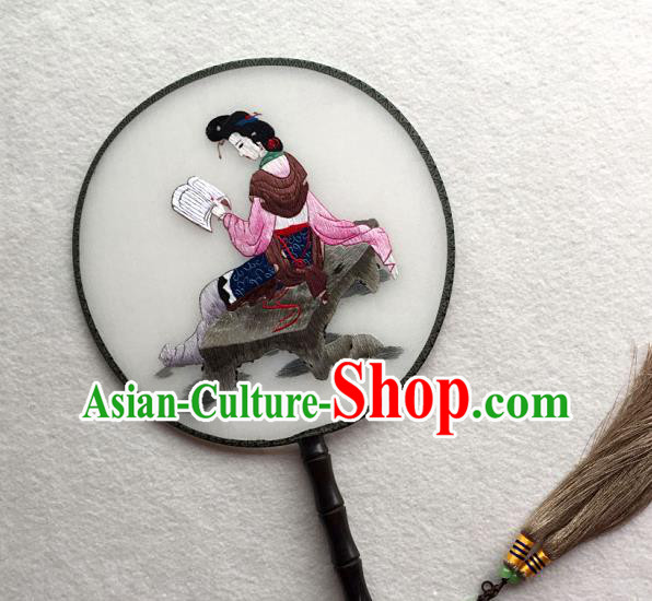 China Handmade Palace Fan Classical Dance Circular Fan Traditional Suzhou Embroidered Beauty Fan