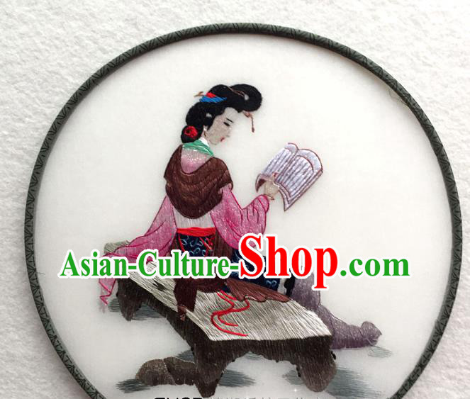 China Handmade Palace Fan Classical Dance Circular Fan Traditional Suzhou Embroidered Beauty Fan