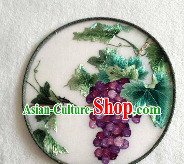 China Traditional Suzhou Embroidered Grape Fan Handmade Palace Fan Classical Dance Circular Silk Fan