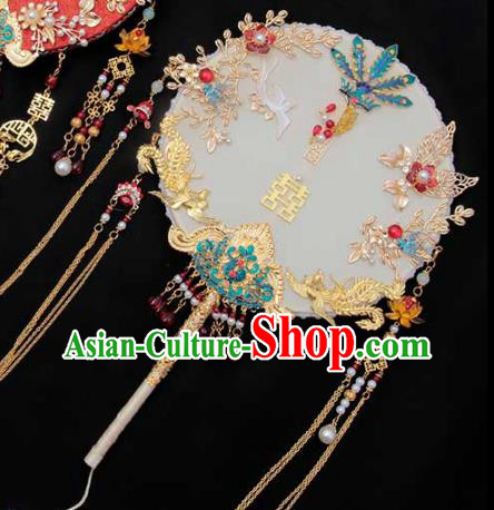 China Handmade Palace Fan Classical Wedding Circular Fan Traditional Blueing Phoenix Fan