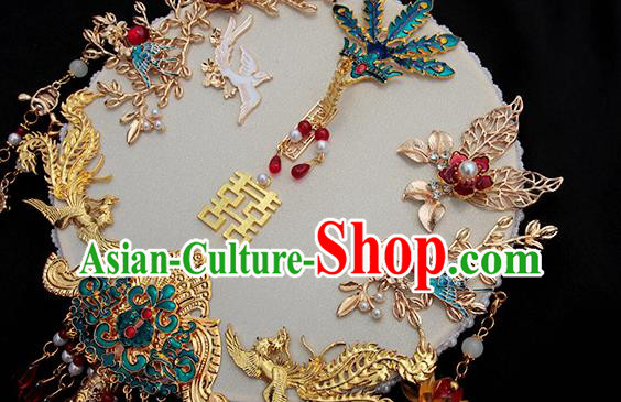 China Handmade Palace Fan Classical Wedding Circular Fan Traditional Blueing Phoenix Fan