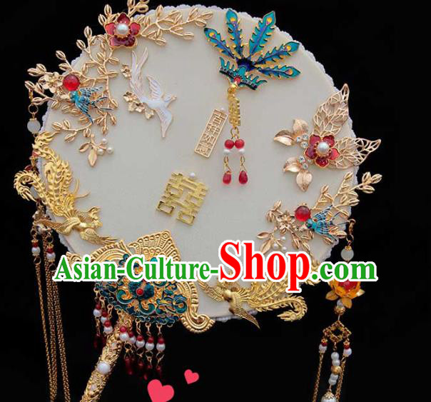 China Handmade Palace Fan Classical Wedding Circular Fan Traditional Blueing Phoenix Fan
