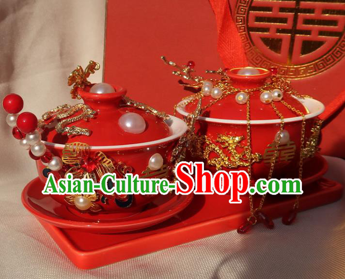 China Handmade Red Cups Traditional Wedding Tea Cups
