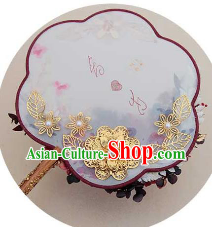 China Handmade Wedding Palace Fan Classical Dance Fan Traditional Bride Rose Flowers Fan