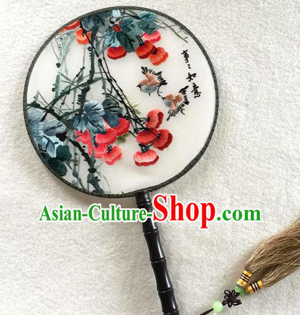 China Handmade Palace Fan Traditional Hanfu Circular Fan Embroidered Persimmon Silk Fan
