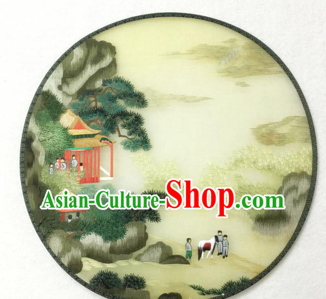 China Traditional Hanfu Circular Fan Embroidered Silk Fan Handmade Palace Fan