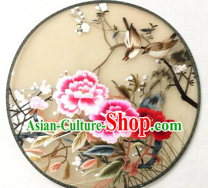 China Handmade Embroidered Peony Silk Fan Traditional Hanfu Circular Fan Palace Fan