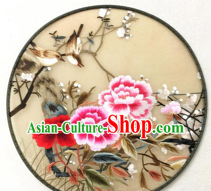 China Handmade Embroidered Peony Silk Fan Traditional Hanfu Circular Fan Palace Fan