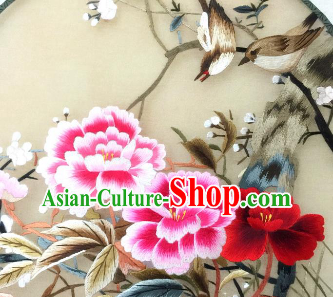 China Handmade Embroidered Peony Silk Fan Traditional Hanfu Circular Fan Palace Fan