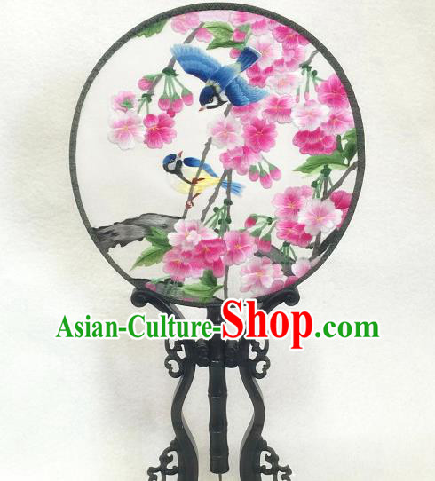 China Handmade Embroidered Begonia Birds Silk Fan Traditional Hanfu Circular Fan Classical Dance Palace Fan