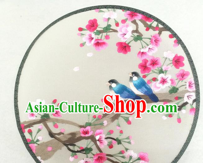 China Traditional Hanfu Circular Fan Handmade Embroidered Begonia Birds Palace Fan