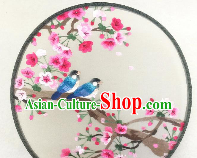 China Traditional Hanfu Circular Fan Handmade Embroidered Begonia Birds Palace Fan