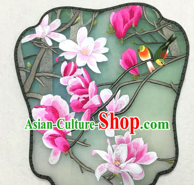 China Traditional Hanfu Fan Classical Dance Silk Fan Handmade Suzhou Embroidered Mangnolia Palace Fan