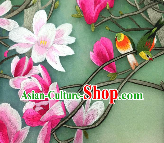 China Traditional Hanfu Fan Classical Dance Silk Fan Handmade Suzhou Embroidered Mangnolia Palace Fan