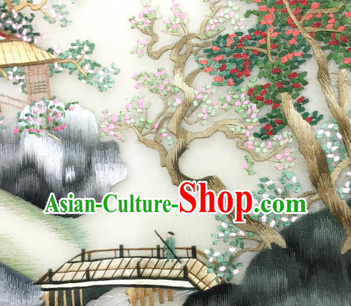 Handmade China Silk Fan Traditional Hanfu Circular Fan Embroidered Waterside Pavilion Palace Fan