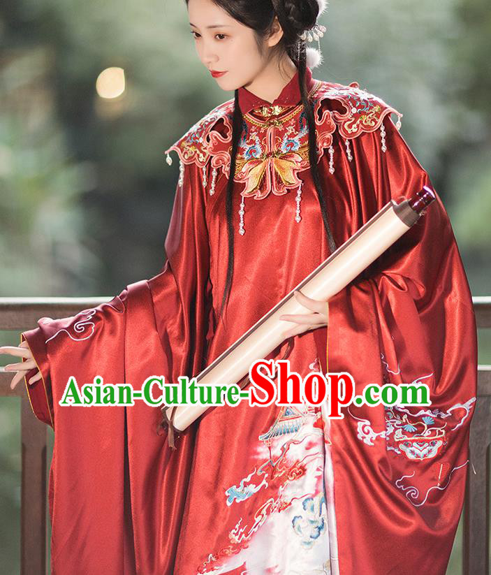 China Ancient Ming Dynasty Royal Princess Historical Clothing Traditional Hanfu Red Gown and Skirt Full Set