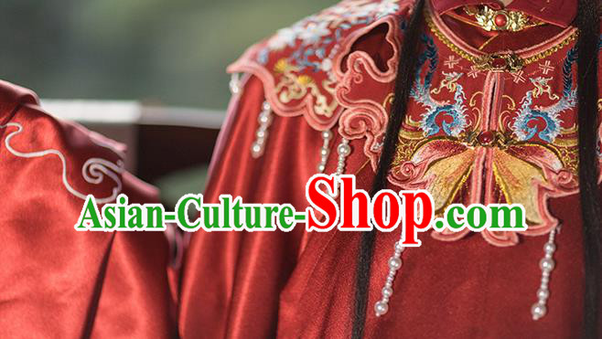 China Ancient Ming Dynasty Royal Princess Historical Clothing Traditional Hanfu Red Gown and Skirt Full Set