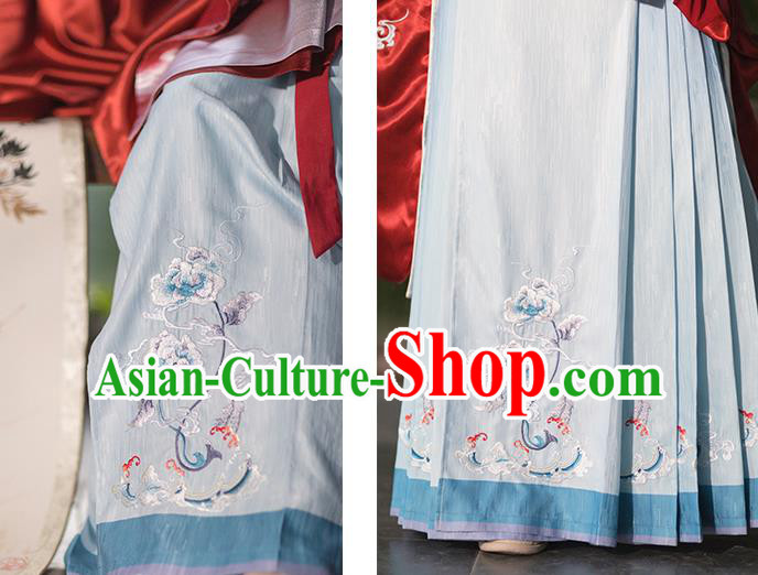 China Ancient Ming Dynasty Royal Princess Historical Clothing Traditional Hanfu Red Gown and Skirt Full Set