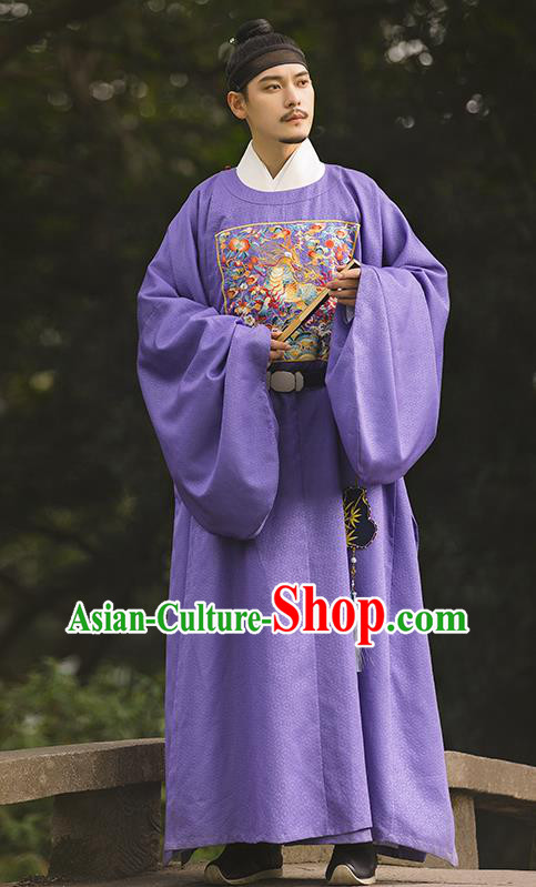 China Ancient Official Embroidered Hanfu Robe Traditional Ming Dynasty Noble Childe Historical Clothing for Men