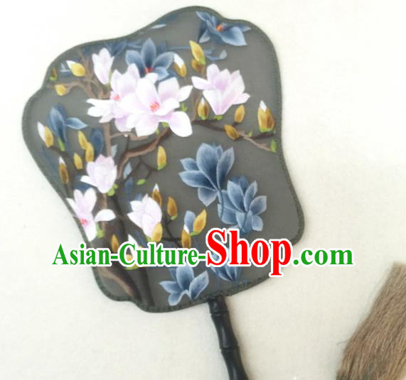 China Classical Dance Palace Fan Traditional Hanfu Fan Handmade Embroidered Mangnolia Silk Fan