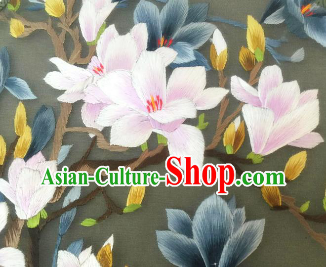 China Classical Dance Palace Fan Traditional Hanfu Fan Handmade Embroidered Mangnolia Silk Fan
