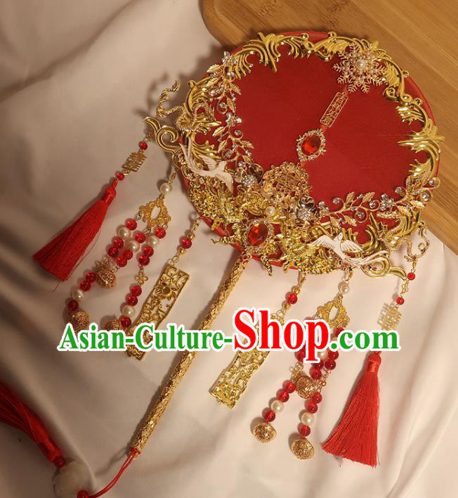 China Classical Dance Silk Fan Handmade Bride Palace Fan Traditional Wedding Circular Fan