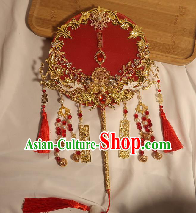 China Classical Dance Silk Fan Handmade Bride Palace Fan Traditional Wedding Circular Fan