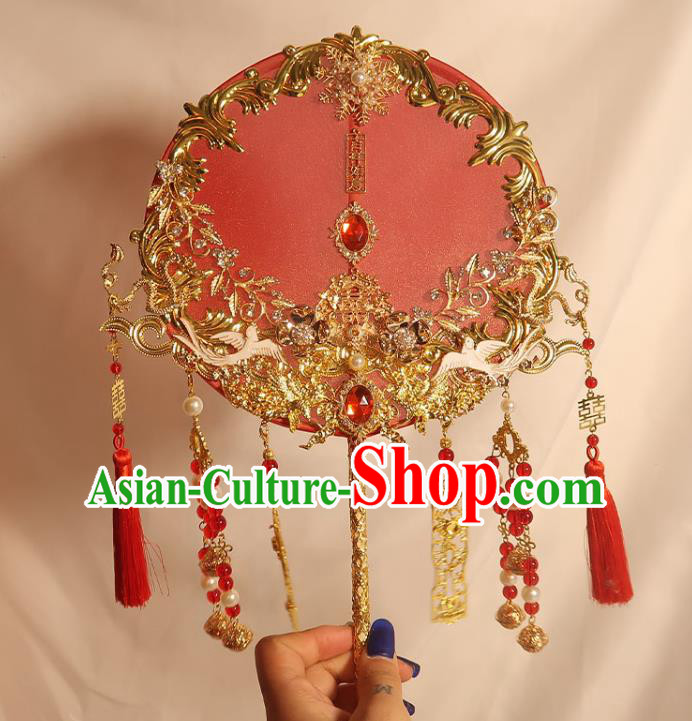 China Classical Dance Silk Fan Handmade Bride Palace Fan Traditional Wedding Circular Fan