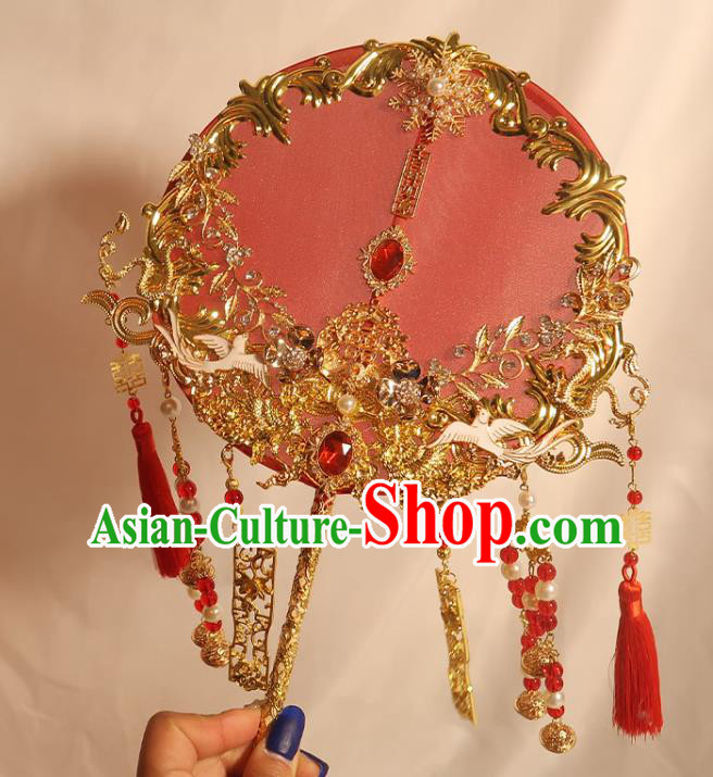 China Classical Dance Silk Fan Handmade Bride Palace Fan Traditional Wedding Circular Fan