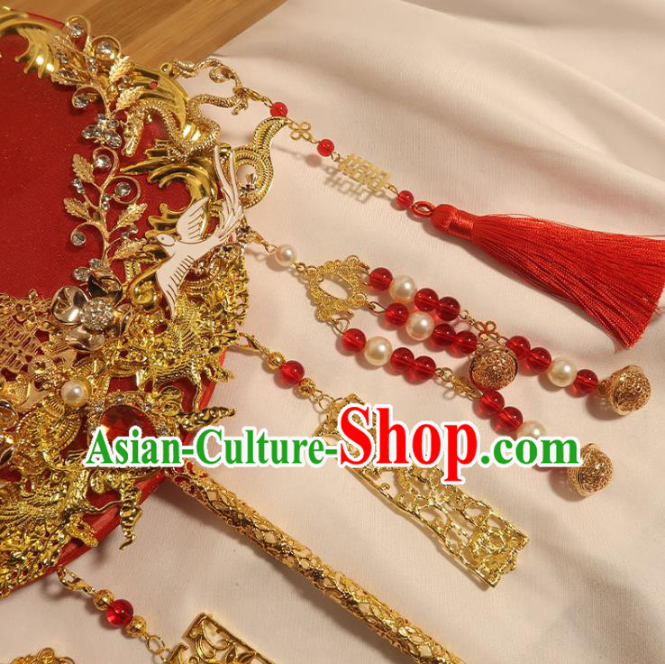 China Classical Dance Silk Fan Handmade Bride Palace Fan Traditional Wedding Circular Fan