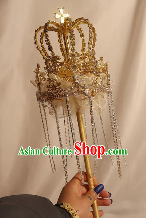 Handmade Queen Golden Crystal Sceptre Bride Royal Crown Cane Top Grade Wedding Bridal Bouquet