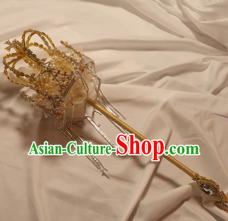 Handmade Queen Golden Crystal Sceptre Bride Royal Crown Cane Top Grade Wedding Bridal Bouquet