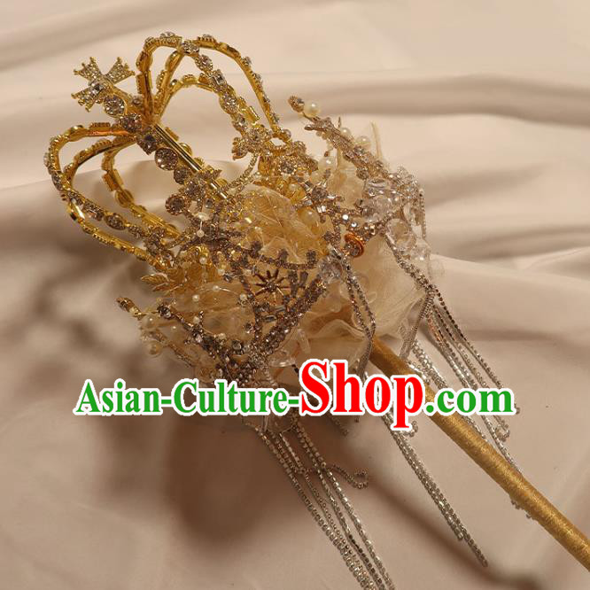 Handmade Queen Golden Crystal Sceptre Bride Royal Crown Cane Top Grade Wedding Bridal Bouquet