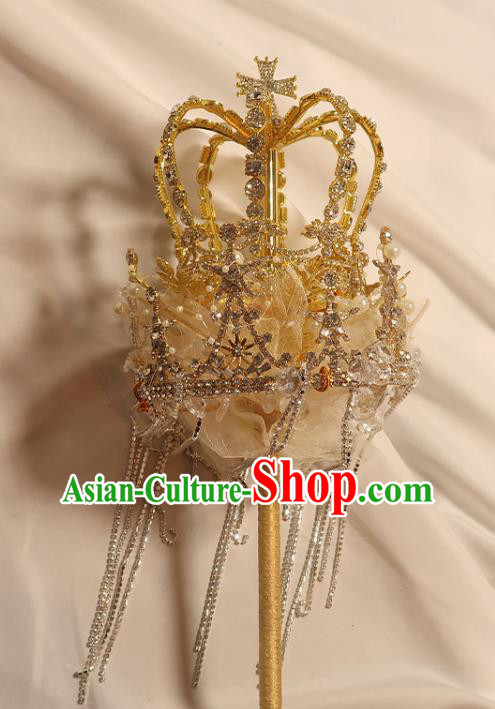 Handmade Queen Golden Crystal Sceptre Bride Royal Crown Cane Top Grade Wedding Bridal Bouquet
