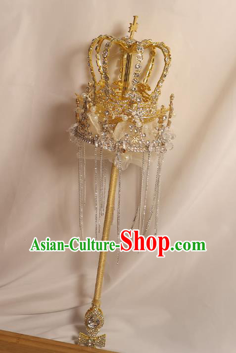 Handmade Queen Golden Crystal Sceptre Bride Royal Crown Cane Top Grade Wedding Bridal Bouquet