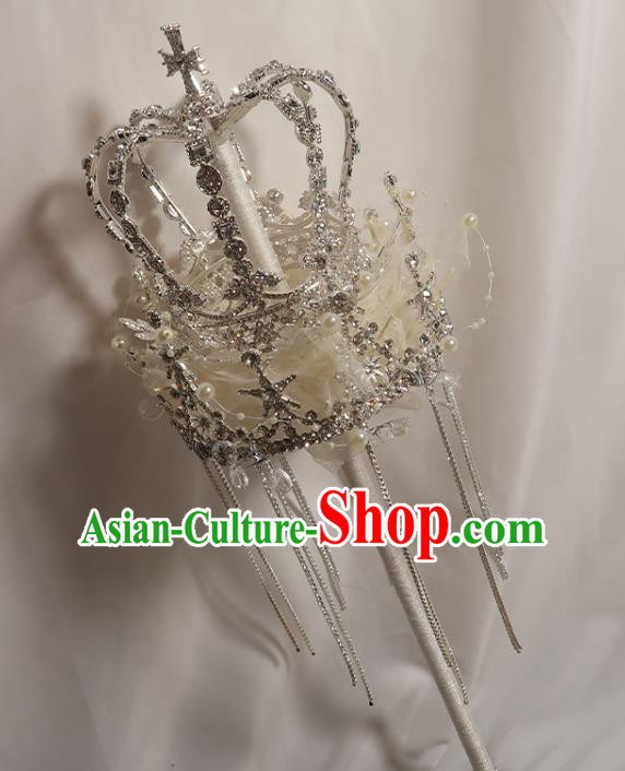 Handmade Queen White Crystal Sceptre Top Grade Wedding Bridal Bouquet Bride Royal Crown Cane
