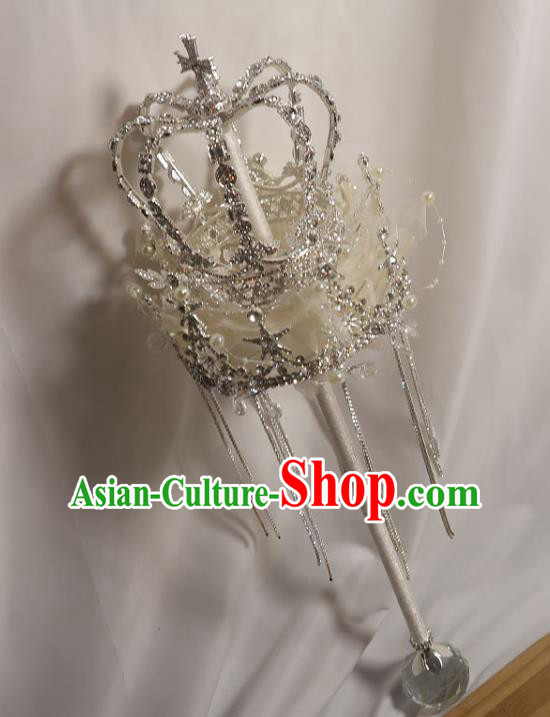 Handmade Queen White Crystal Sceptre Top Grade Wedding Bridal Bouquet Bride Royal Crown Cane