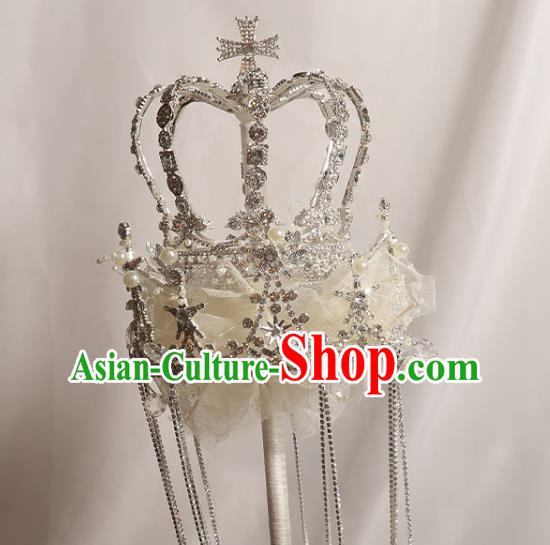 Handmade Queen White Crystal Sceptre Top Grade Wedding Bridal Bouquet Bride Royal Crown Cane