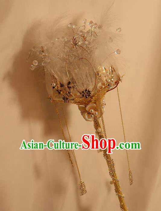 Handmade Queen Golden Sceptre Top Grade Wedding Bridal Bouquet Bride White Feather Cane