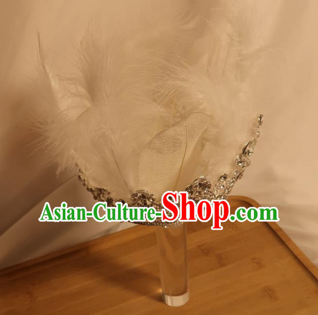 Handmade Queen White Feather Sceptre Top Grade Wedding Bridal Bouquet Bride Crystal Cane