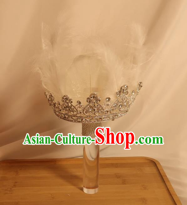Handmade Queen White Feather Sceptre Top Grade Wedding Bridal Bouquet Bride Crystal Cane