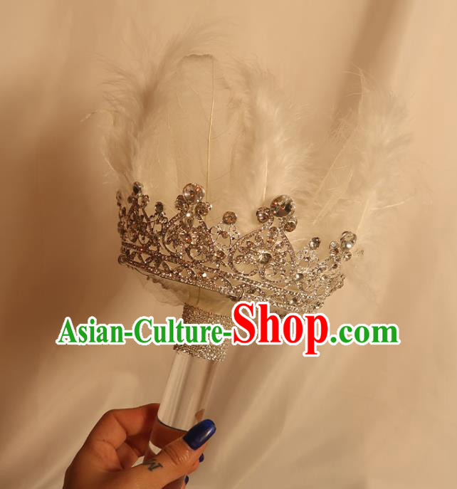 Handmade Queen White Feather Sceptre Top Grade Wedding Bridal Bouquet Bride Crystal Cane