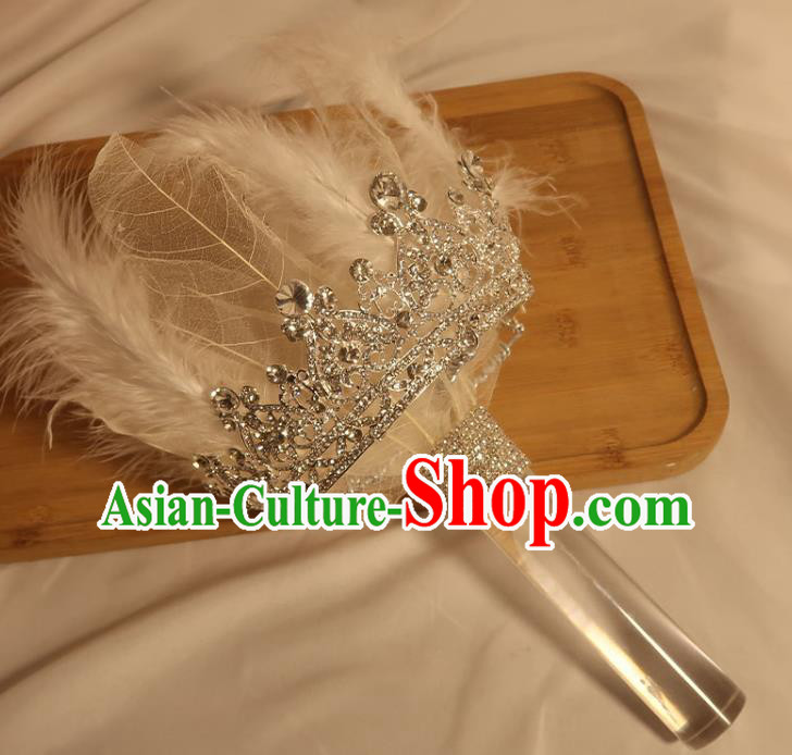 Handmade Queen White Feather Sceptre Top Grade Wedding Bridal Bouquet Bride Crystal Cane