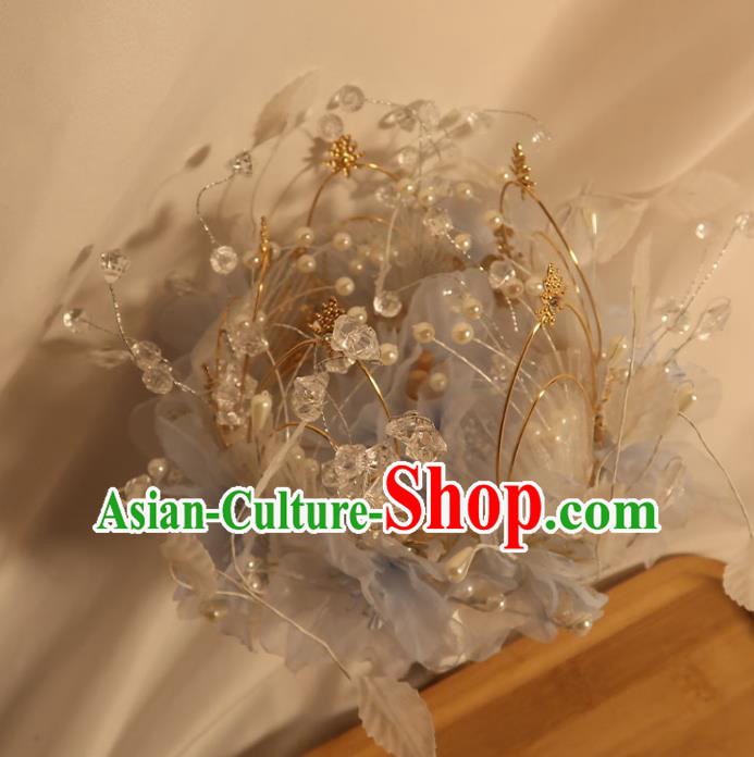 Handmade Queen Sceptre Top Grade Wedding Bridal Bouquet Bride Blue Silk Flowers Cane