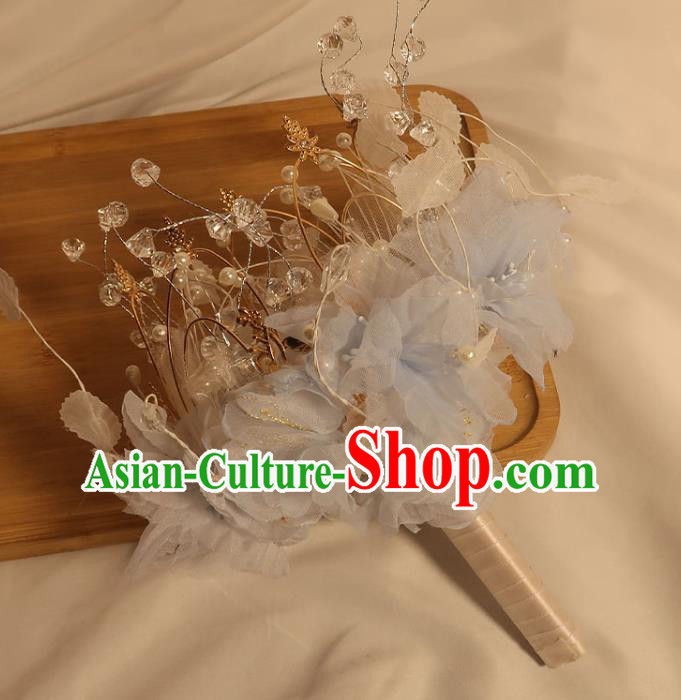 Handmade Queen Sceptre Top Grade Wedding Bridal Bouquet Bride Blue Silk Flowers Cane
