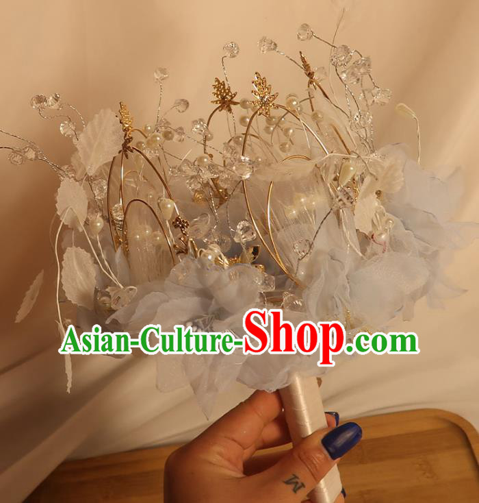Handmade Queen Sceptre Top Grade Wedding Bridal Bouquet Bride Blue Silk Flowers Cane
