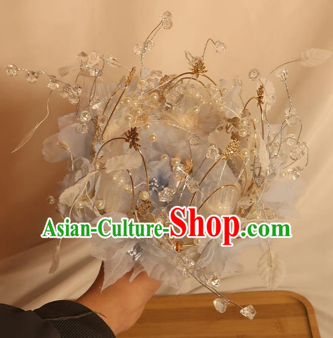Handmade Queen Sceptre Top Grade Wedding Bridal Bouquet Bride Blue Silk Flowers Cane