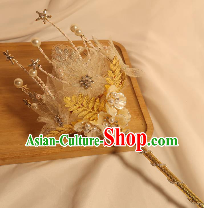 Top Grade Wedding Bridal Bouquet Bride Shell Flowers Cane Handmade Queen Golden Sceptre
